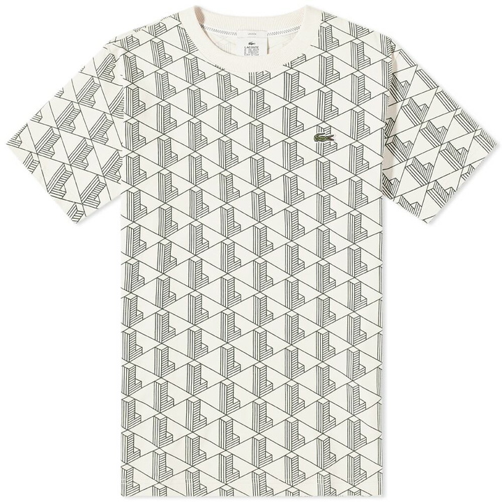 Photo: Lacoste Men's Diamond Geometric T-Shirt in Off White/Green