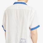 BODE Men's Club Champion Short Sleeve Shirt in White Blue