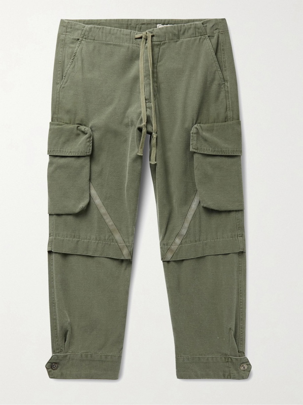 Photo: Greg Lauren - Baker Cropped Tapered Slub Cotton Drawstring Cargo Trousers - Green