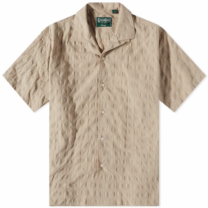 Photo: Gitman Vintage Men's Japanese Ripple Jacquard Camp Collar Shirt in Tan