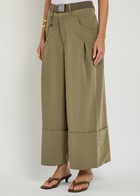 High Gillie Belted Woven Wide-leg Trousers Olive