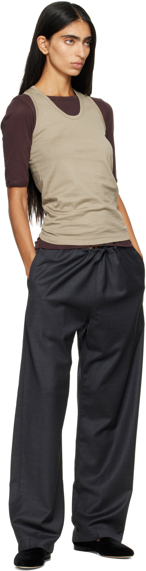 ssstein Gray Wool Silk Drawstring Easy Trousers