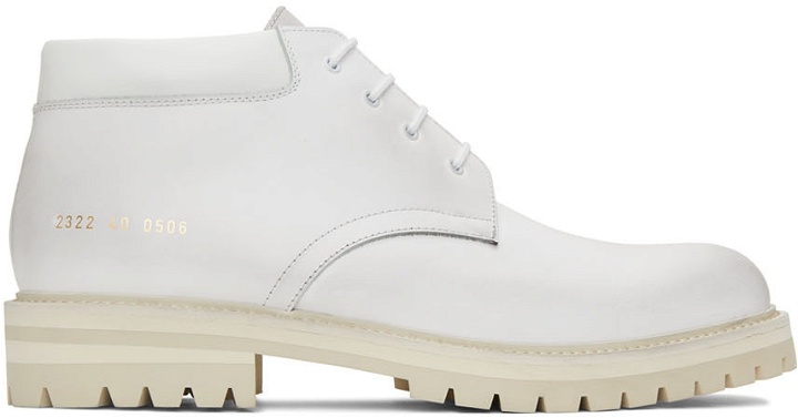 Photo: Common Projects White Combat Derby Lace-Up Boots