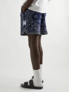AMIRI - Wide-Leg Logo-Embroidered Crocheted Cotton-Blend Drawstring Shorts - Blue