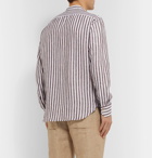 Kiton - Grandad-Collar Striped Linen Shirt - Brown