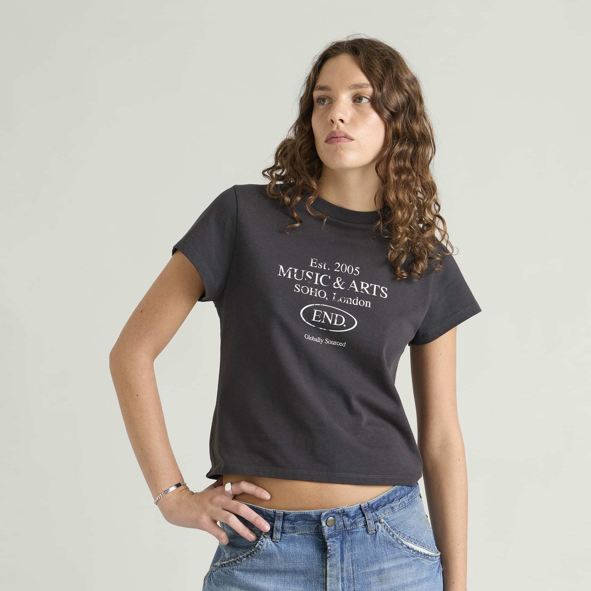 END. Women's Established Baby T-Shirt in Cinder Black