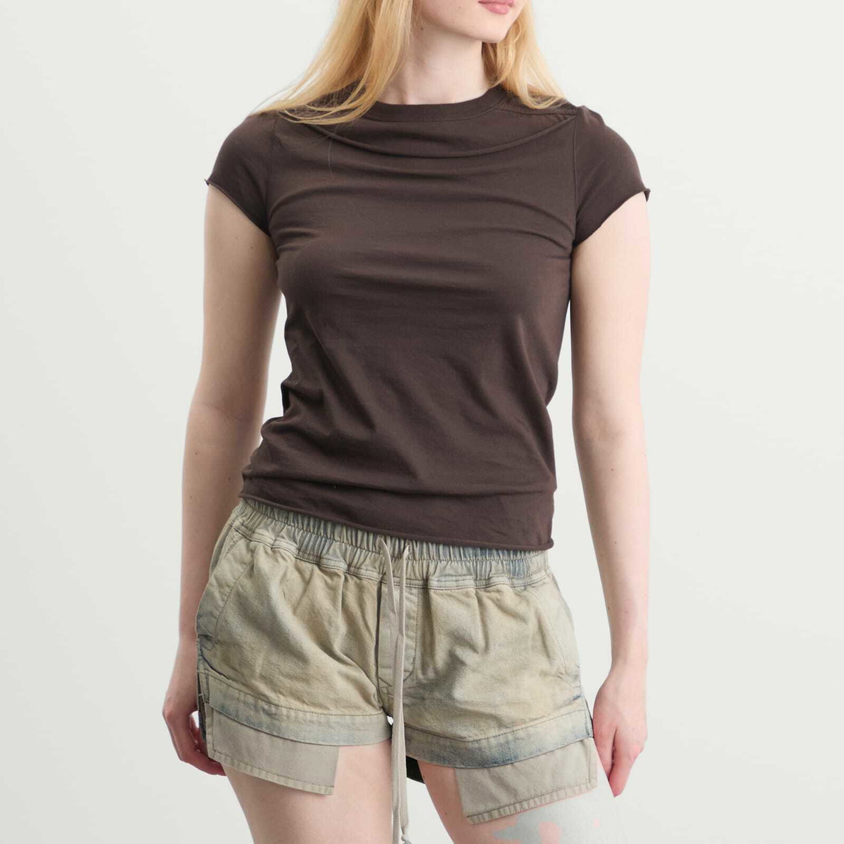 Rick Owens Women's Cropped Level T-Shirt in Darkdust Rick Owens
