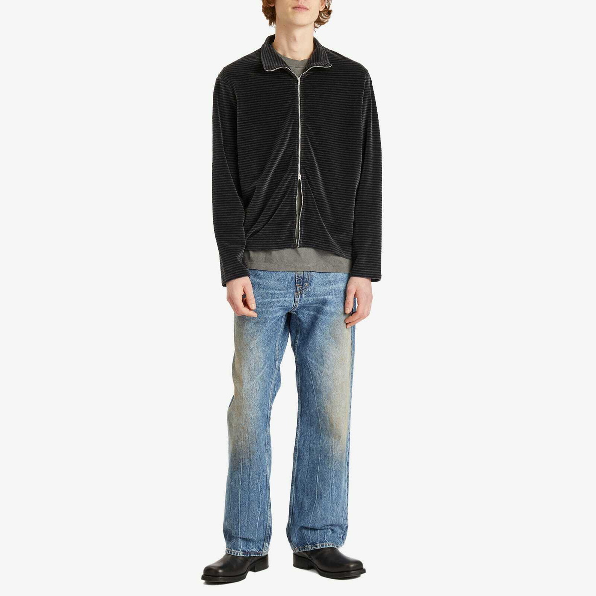 Our Legacy Men's Shrunken Fullzip Polo in Phantom Stripe