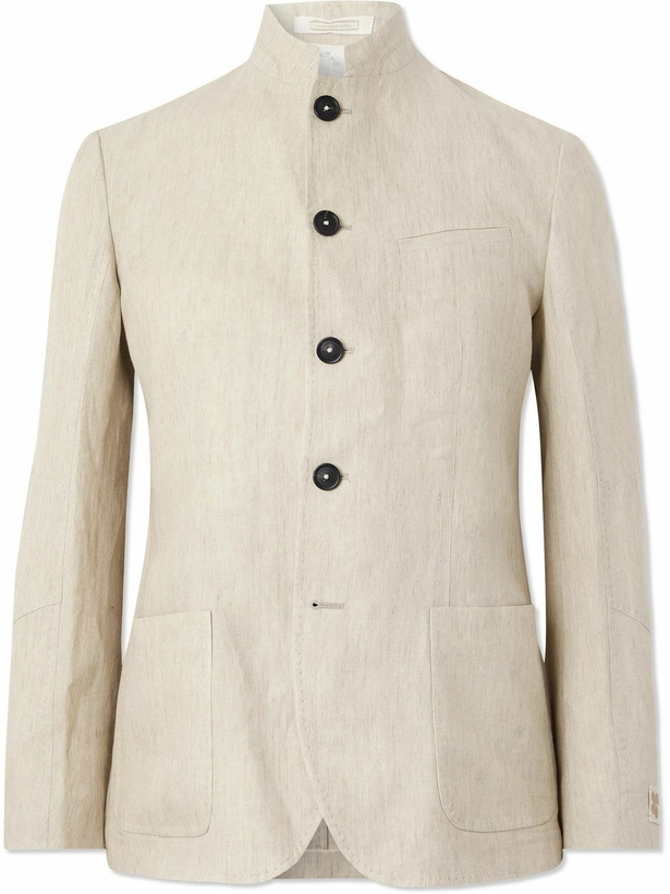 Photo: Massimo Alba - Gstaad Grandad-Collar Linen Overshirt - Neutrals