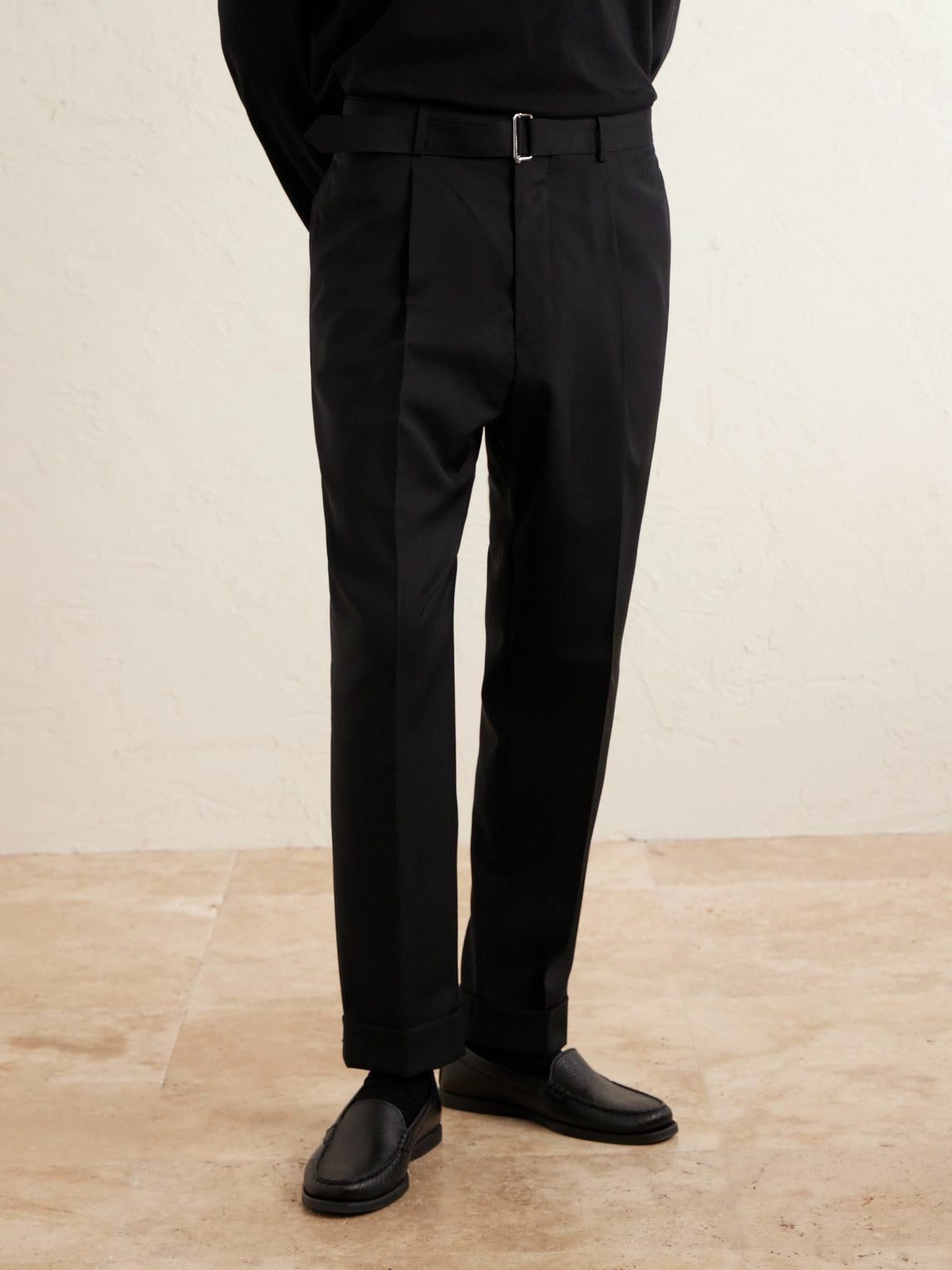 Officine Générale - Hugo Straight-Leg Belted Virgin Wool Suit Trousers - Black