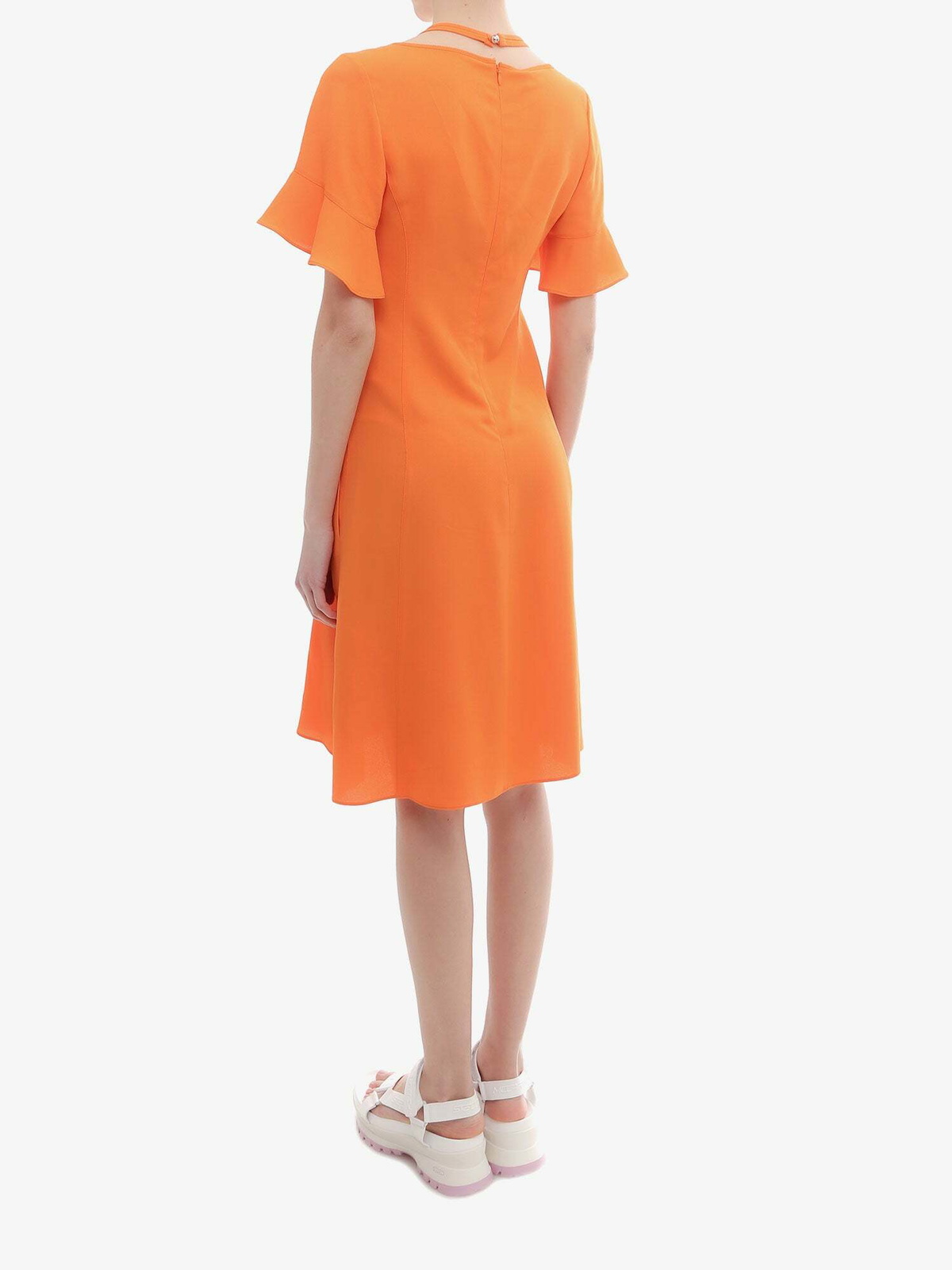 open lace back dress Stella McCartney // Orange Asymmetric Cutout Dress  VSP Consignment