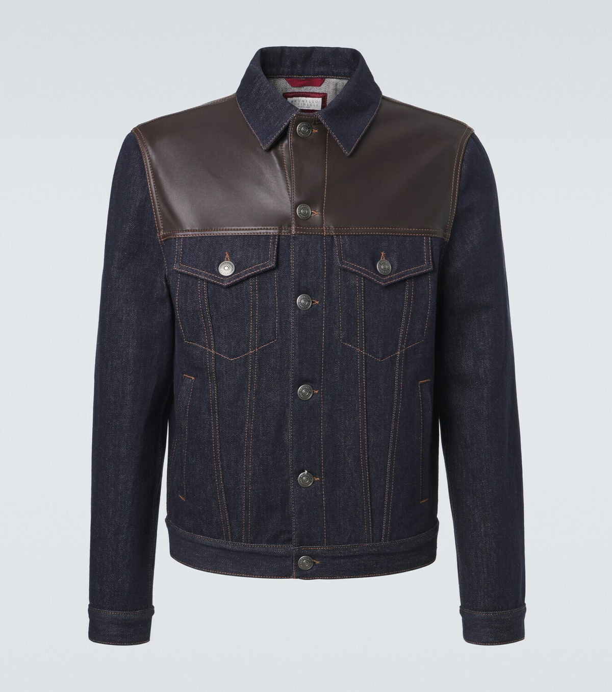 Brunello Cucinelli Leather-paneled denim jacket