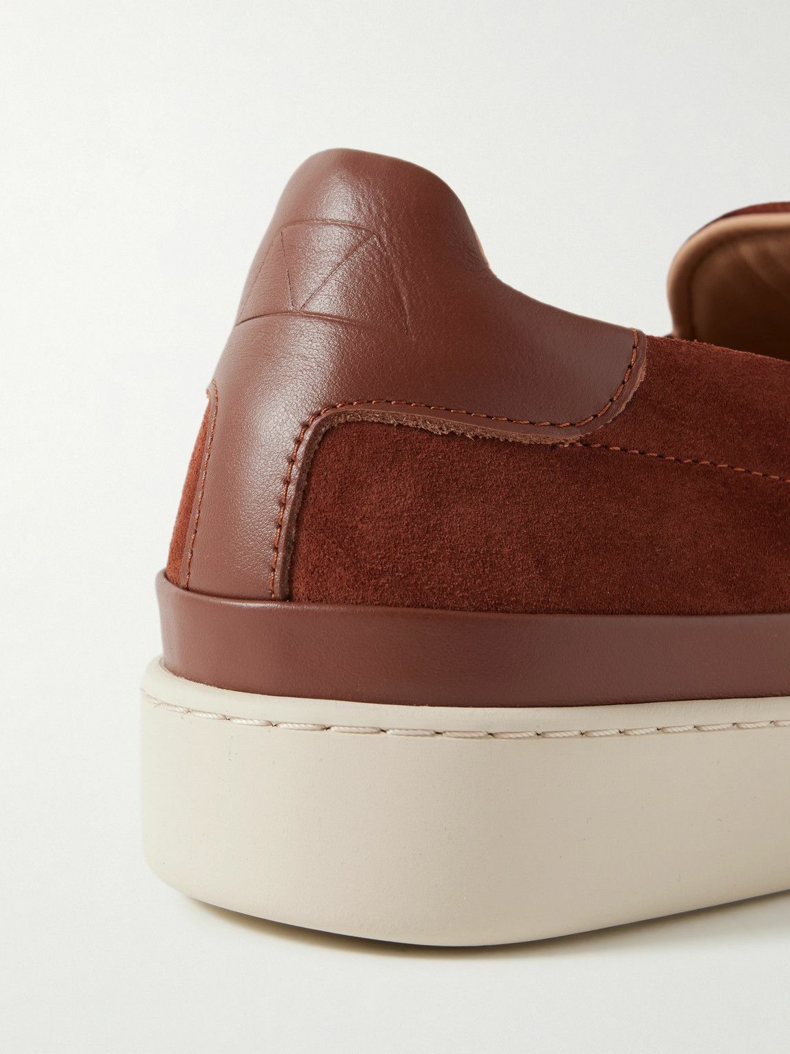 Mulo - Leather-Trimmed Suede Slip-On Sneakers - Brown