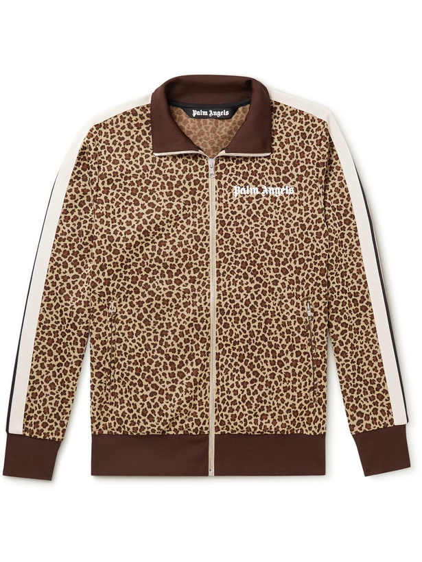 Photo: Palm Angels - Striped Leopard-Print Jersey Track Jacket - Neutrals