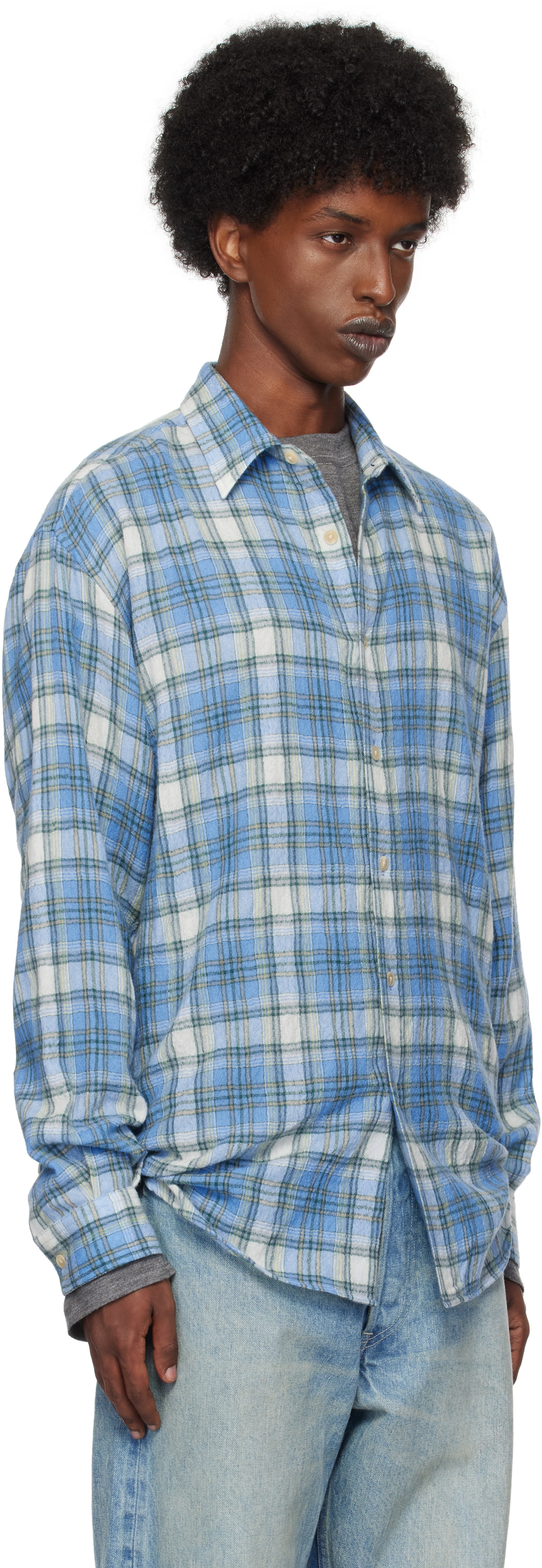 未使用AURALEE AIRY WOOL CHECK SHIRT/BLUE Airy Wool Check Shirt in Blue