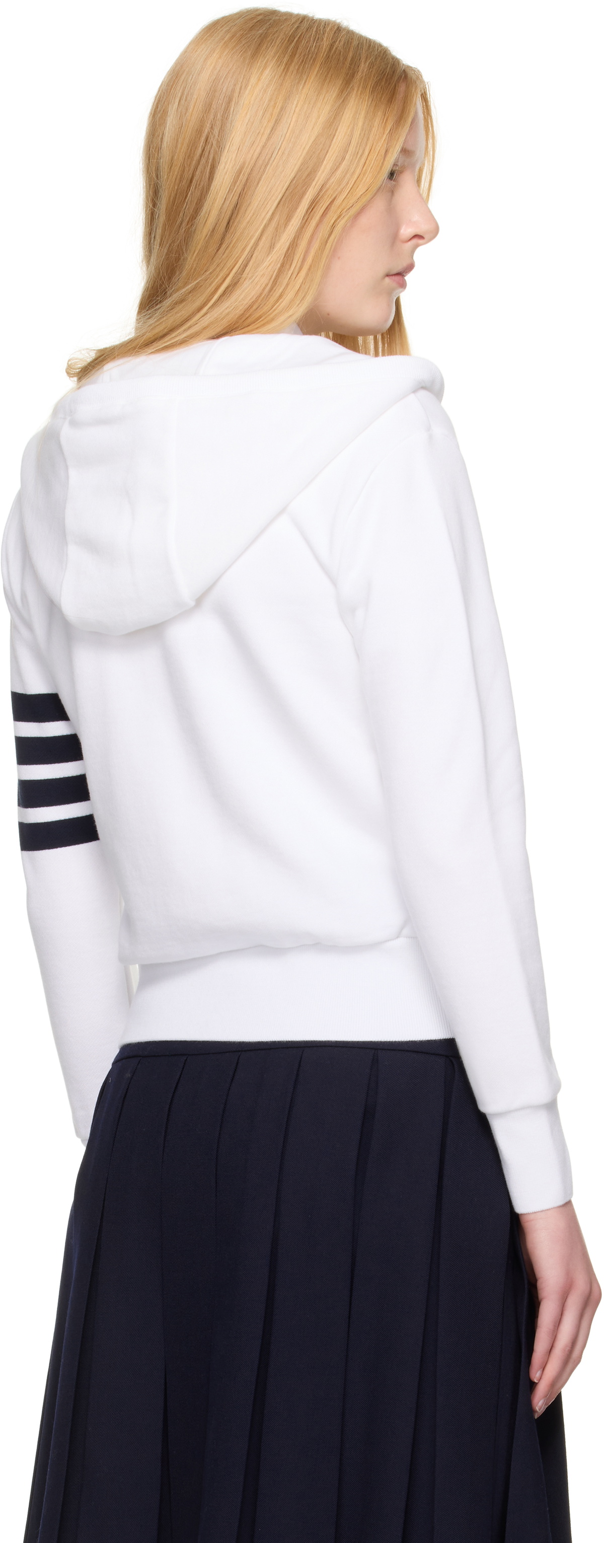 Thom Browne White Classic Zip Up Hoodie