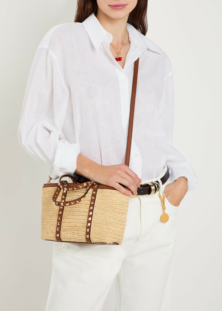 Valentino Garavani Mini Rockstud Raffia Tote bag - Natural - One Size