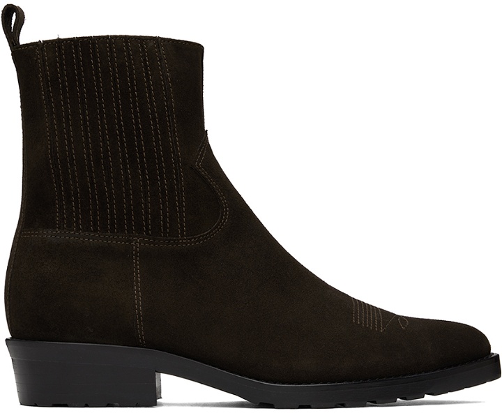 Photo: Toga Virilis SSENSE Exclusive Brown Embroidered Chelsea Boots