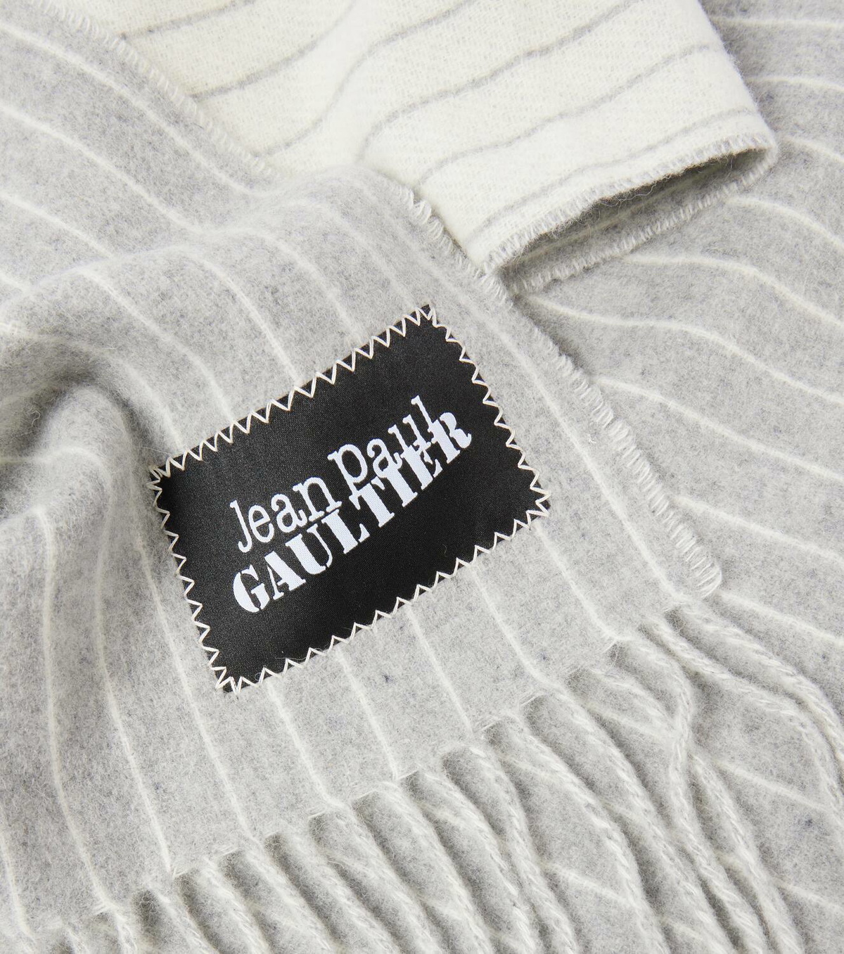 Jean Paul Gaultier Logo pinstripe fringed wool scarf Jean