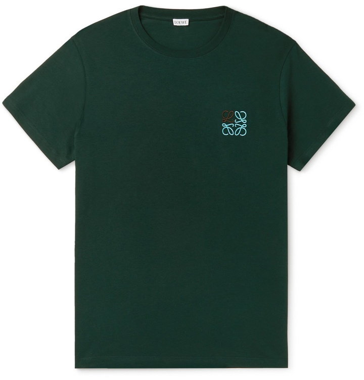 Photo: LOEWE - Logo-Embroidered Cotton-Jersey T-Shirt - Green