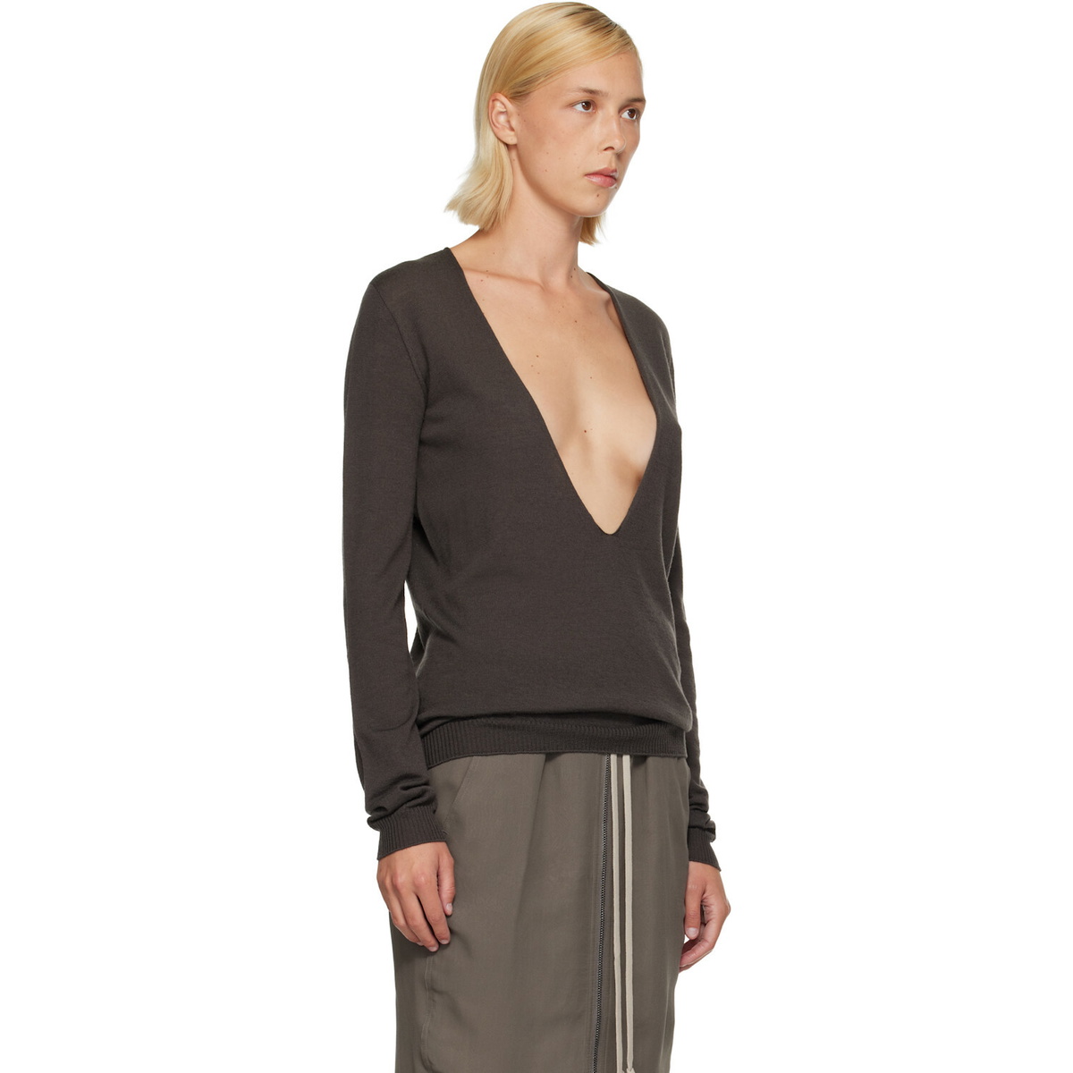 Rick Owens Gray Tower Extreme V-Neck Sweater