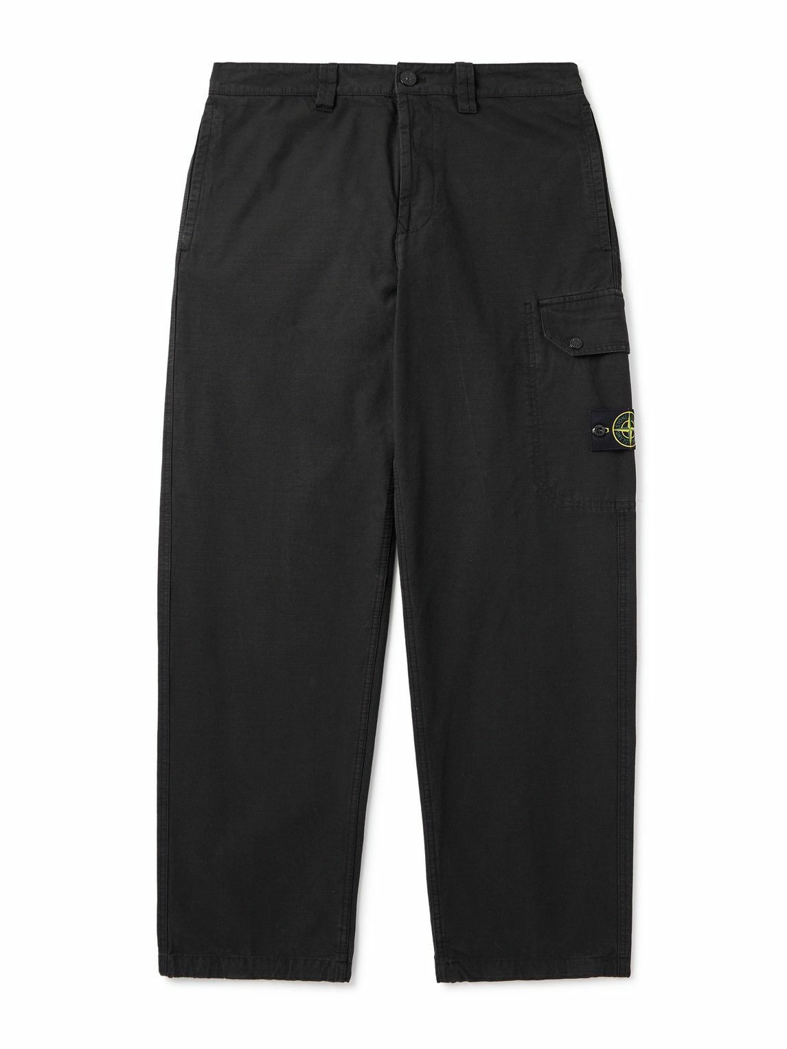 Stone Island - Straight-Leg Logo-Appliquéd Cotton-Ripstop Cargo Trousers - Black