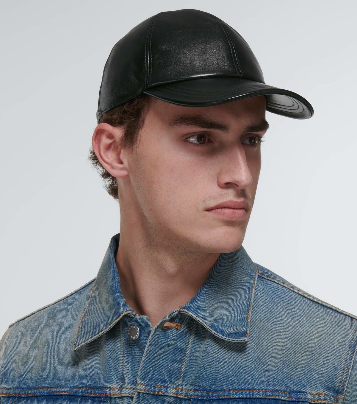 帽子 FW1998 PRADA MEN LEATHER CAP Prada triangle-logo Leather Baseball Cap | Black | FARFETCH