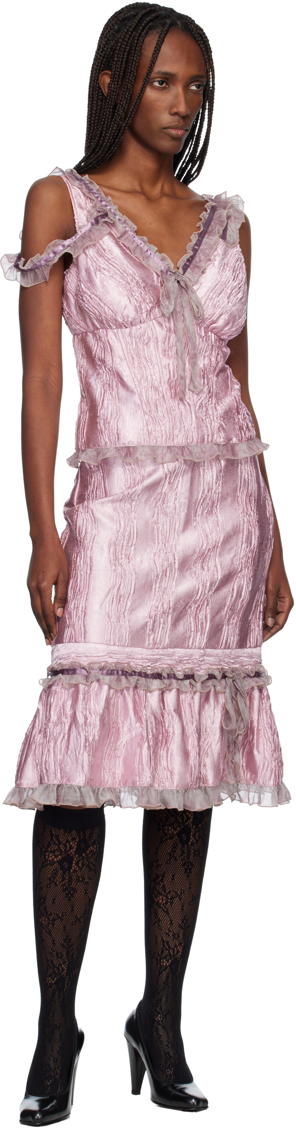 Anna Sui Pink Crushed Satin Bow Tank Top