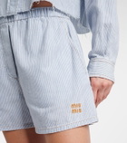 Miu Miu Logo striped cotton shorts