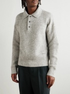 AMI PARIS - Logo-Embroidered Brushed-Knit Polo Shirt - Gray