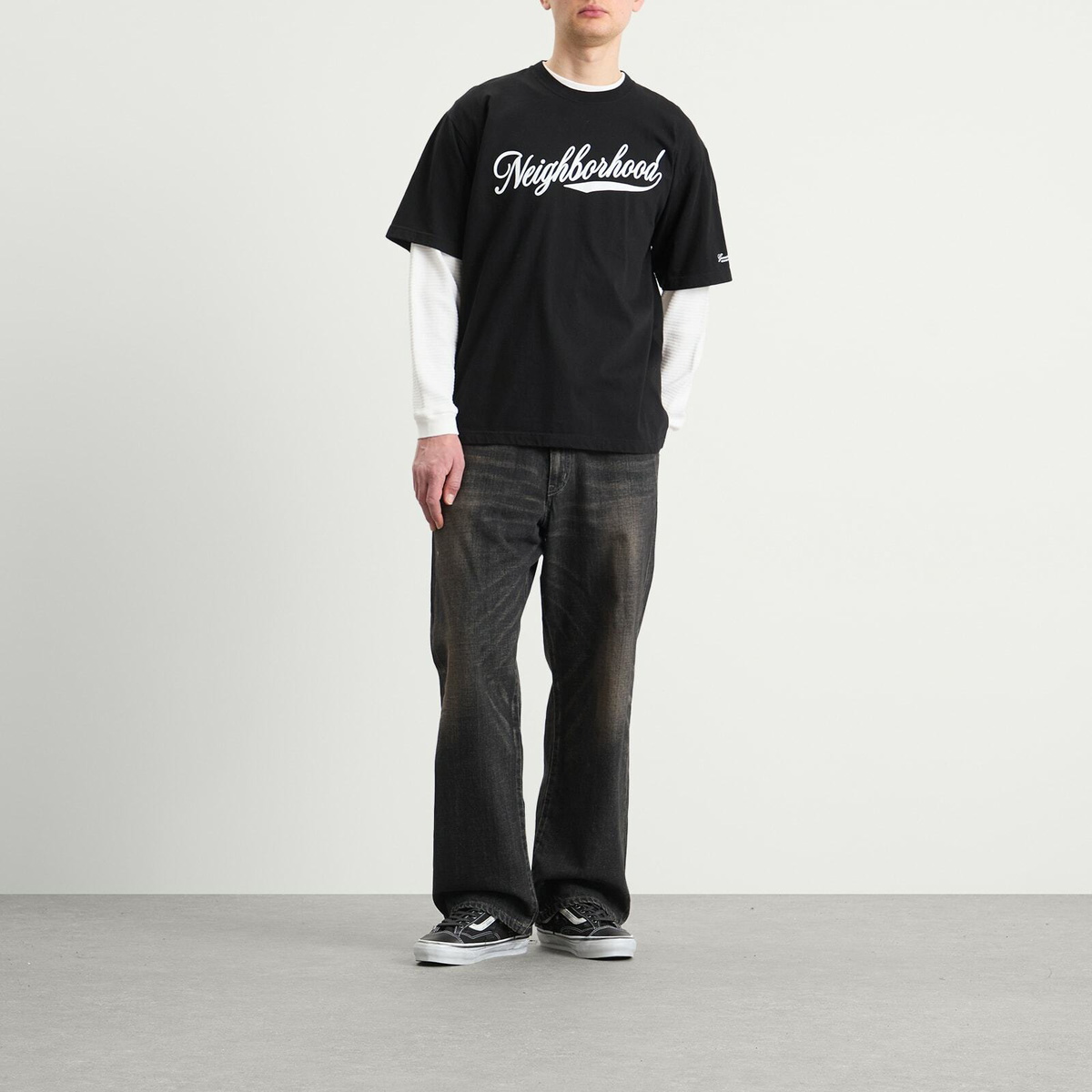 Neighborhood Men's Washed Denim DP Wide Jeans in Black