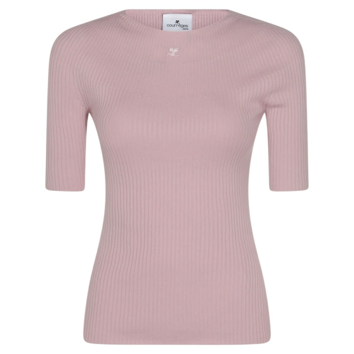 【関税込み】Mockneck T-Shirt - Courreges - Cotton - Pink Women's Seek No Further Mock Neck Ribbed T-Shirt