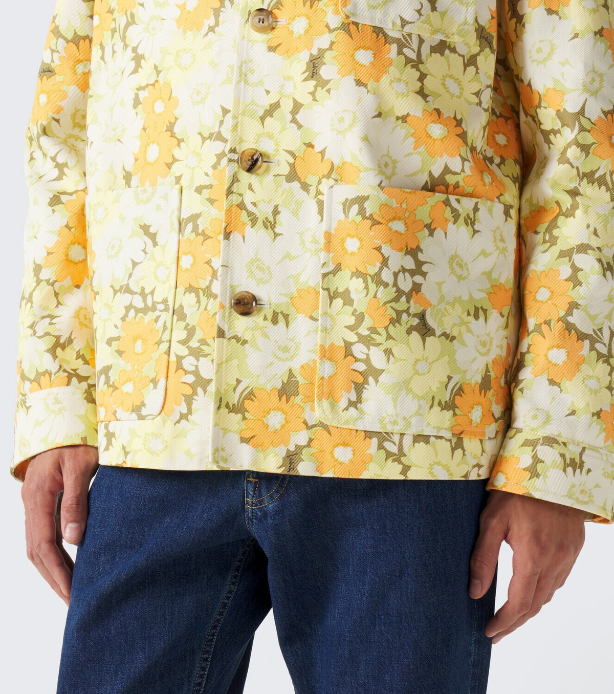 Valentino Corduroy-trimmed floral denim jacket