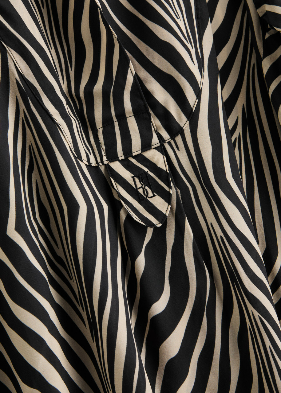 BY Malene Birger Fayette Zebra-print Matte Satin Blouse Black