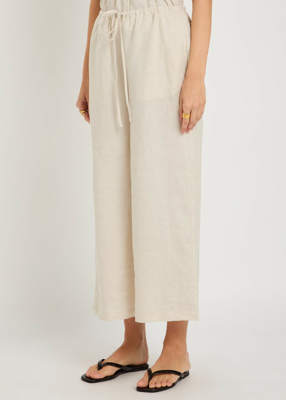 Staud Mateo Cropped Wide-leg Linen Trousers Beige