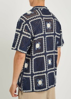 Che Tejer Patchwork Crochet Open-knit Shirt Navy
