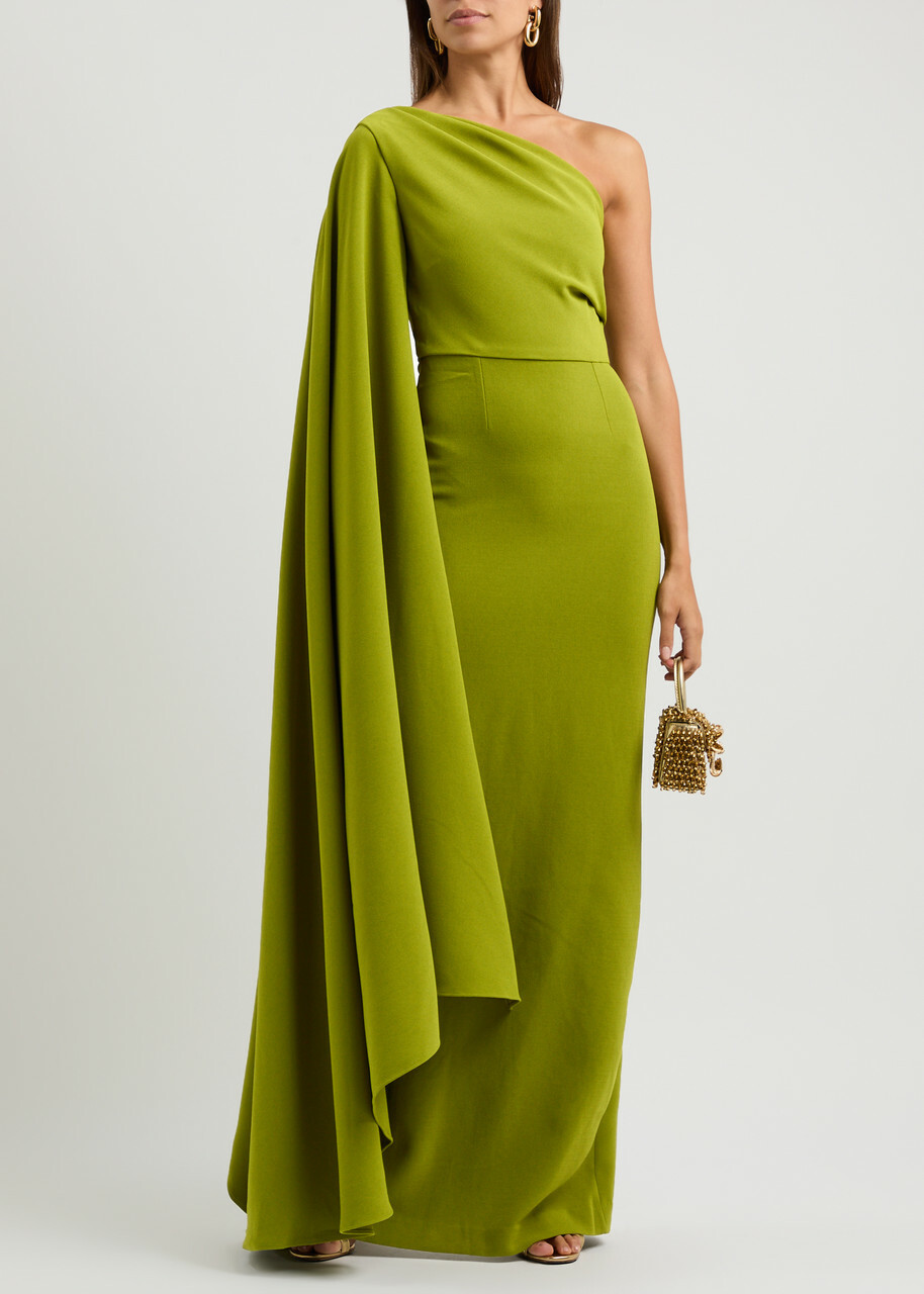 Solace London Daria Draped One-shoulder Maxi Dress Green