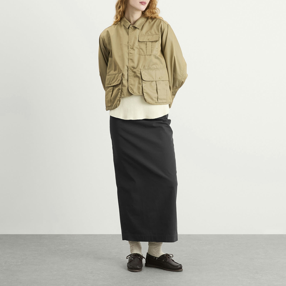 Beams Boy Women's Chambray Gabardine Short Fishing Jacket in Beige 