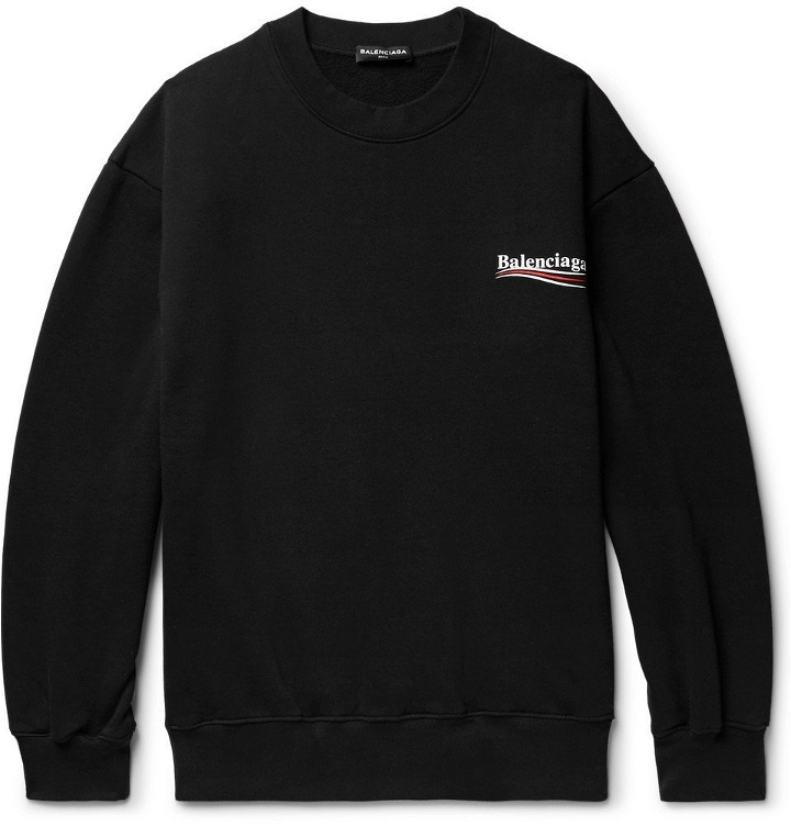 Photo: Balenciaga - Printed Fleece-Back Cotton-Blend Jersey Sweatshirt - Men - Black