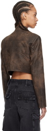 MISBHV Brown Cropped Faux-Leather Jacket