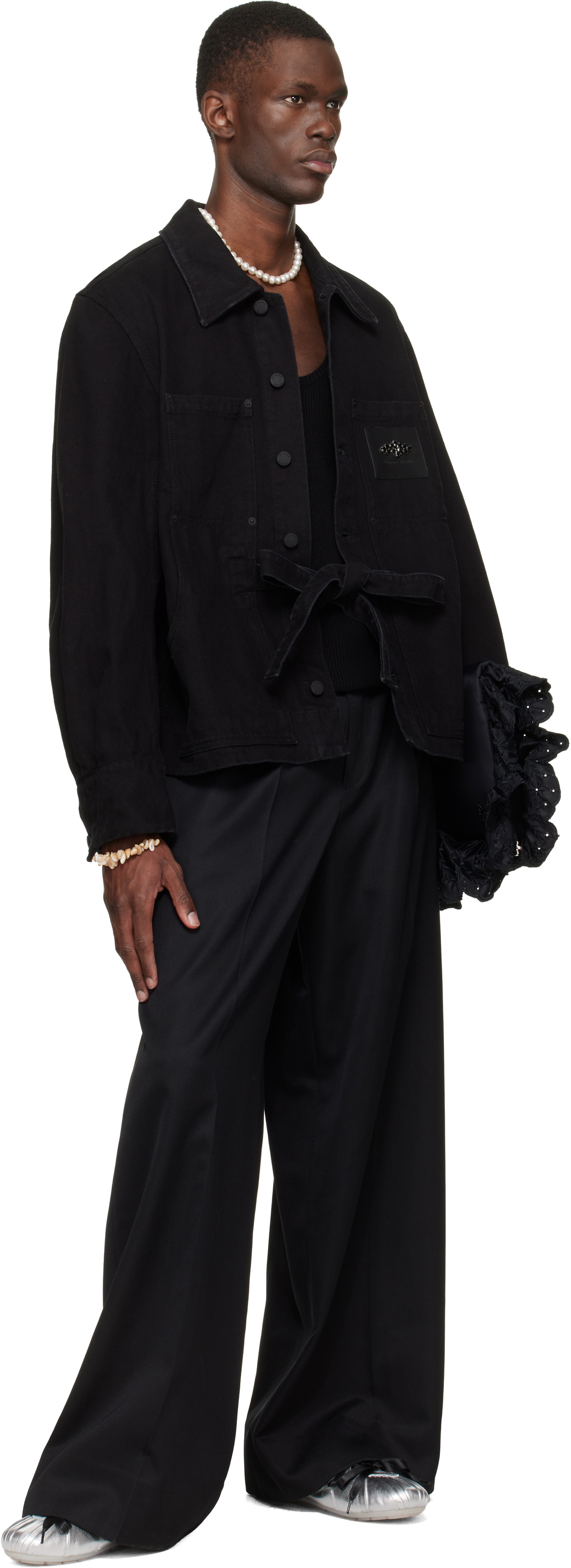 Simone Rocha Black Wide Leg Belt Loop Tab Trousers