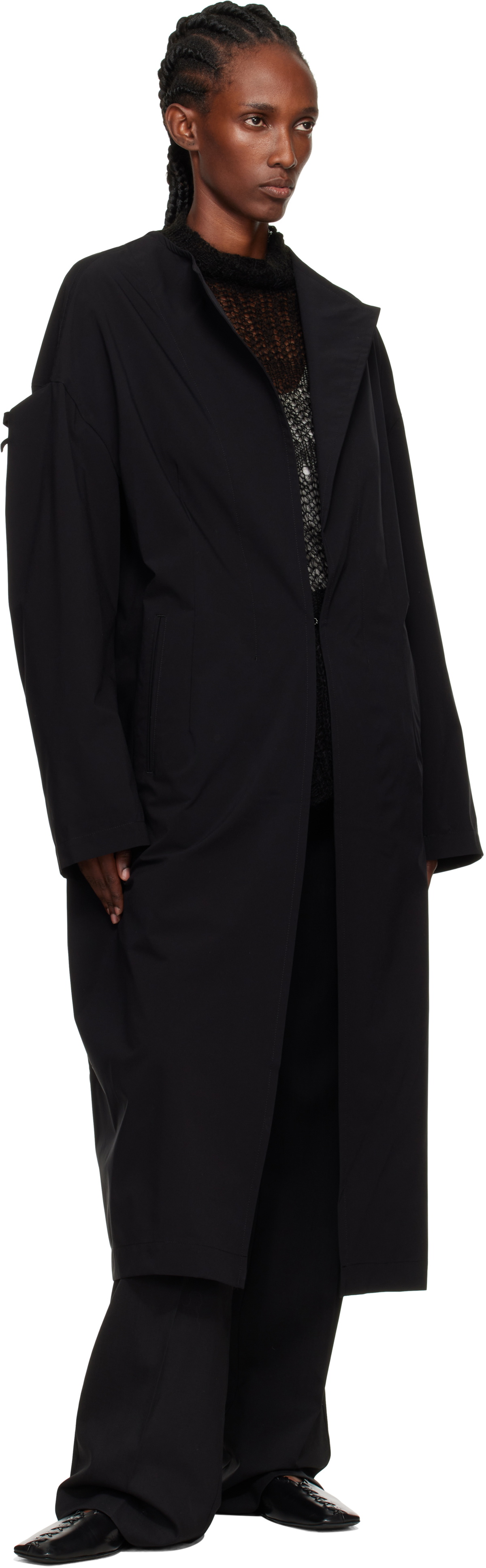 Y's Black U-Drop Sleeve Coat