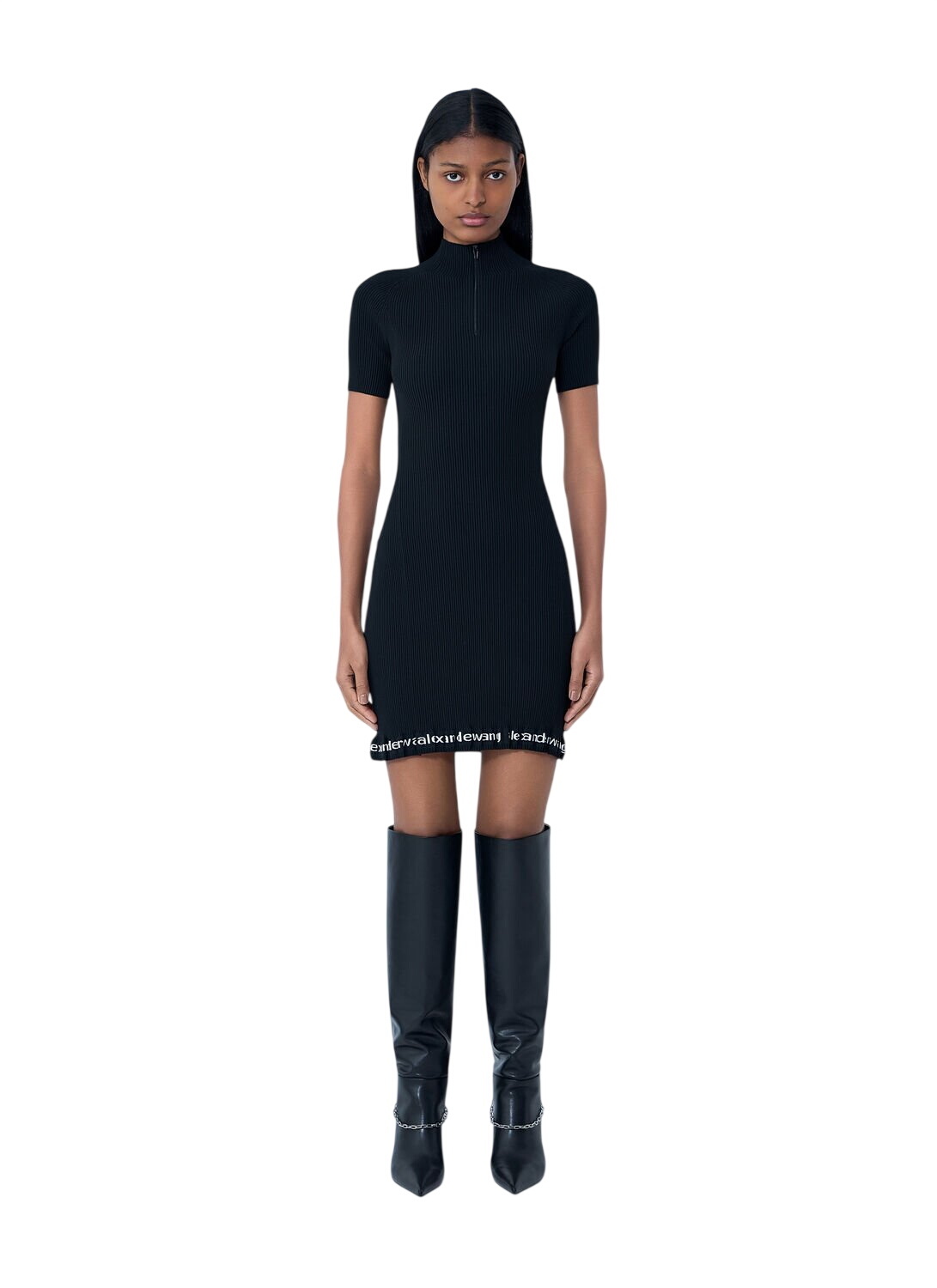 Alexander Wang Black Faux-Fur Cuff Mini Dress Alexander Wang