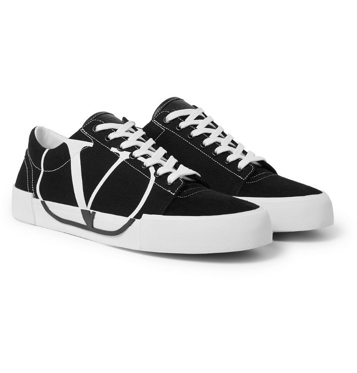 Photo: Valentino - Logo-Print Canvas and Suede Sneakers - Black