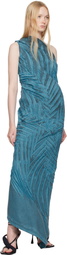 Masha Popova Blue Off-Shoulder Star Denim Maxi Dress