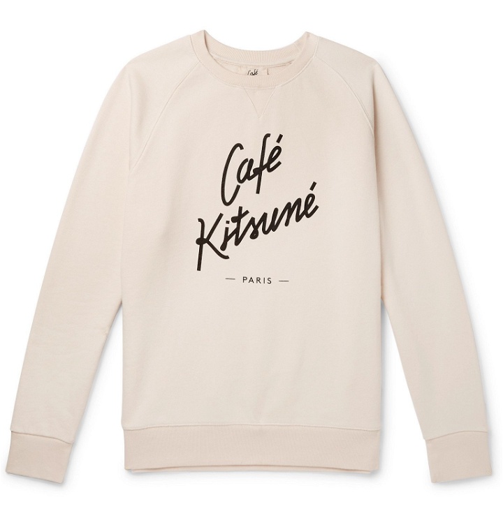 Photo: Café Kitsuné - Slim-Fit Logo-Print Loopback Cotton-Jersey Sweatshirt - Neutrals