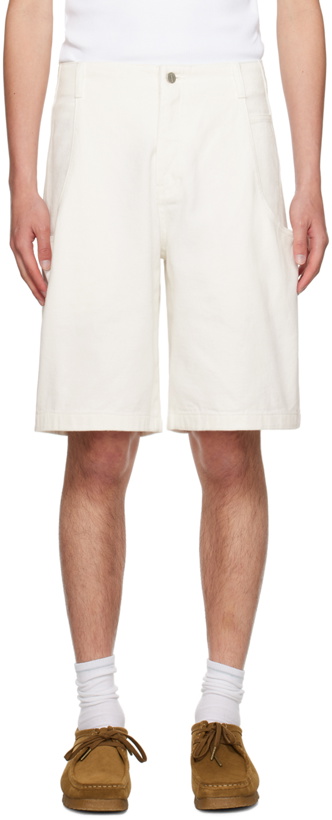 Photo: AMOMENTO White Cut-Out Denim Shorts