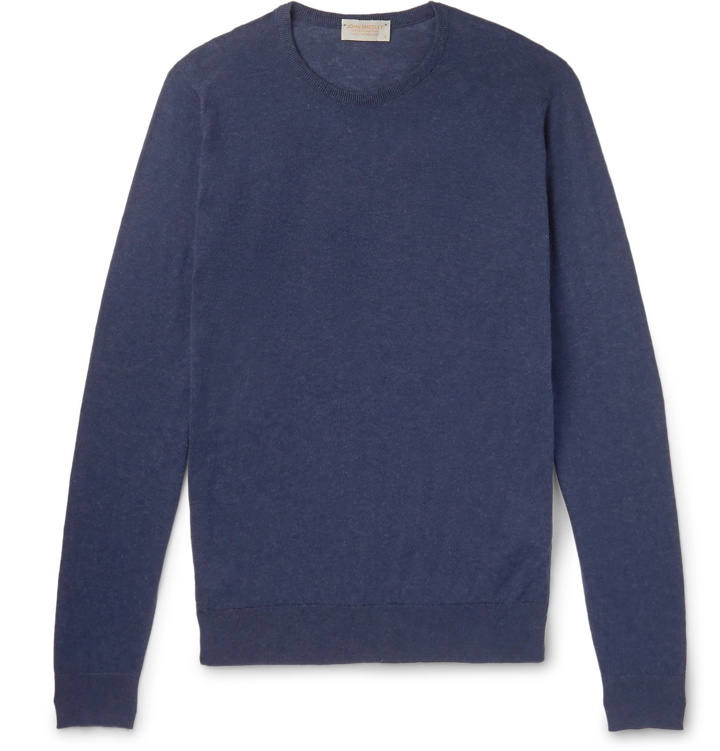 Photo: John Smedley - Slim-Fit Sea Island Cotton and Cashmere-Blend Sweater - Blue