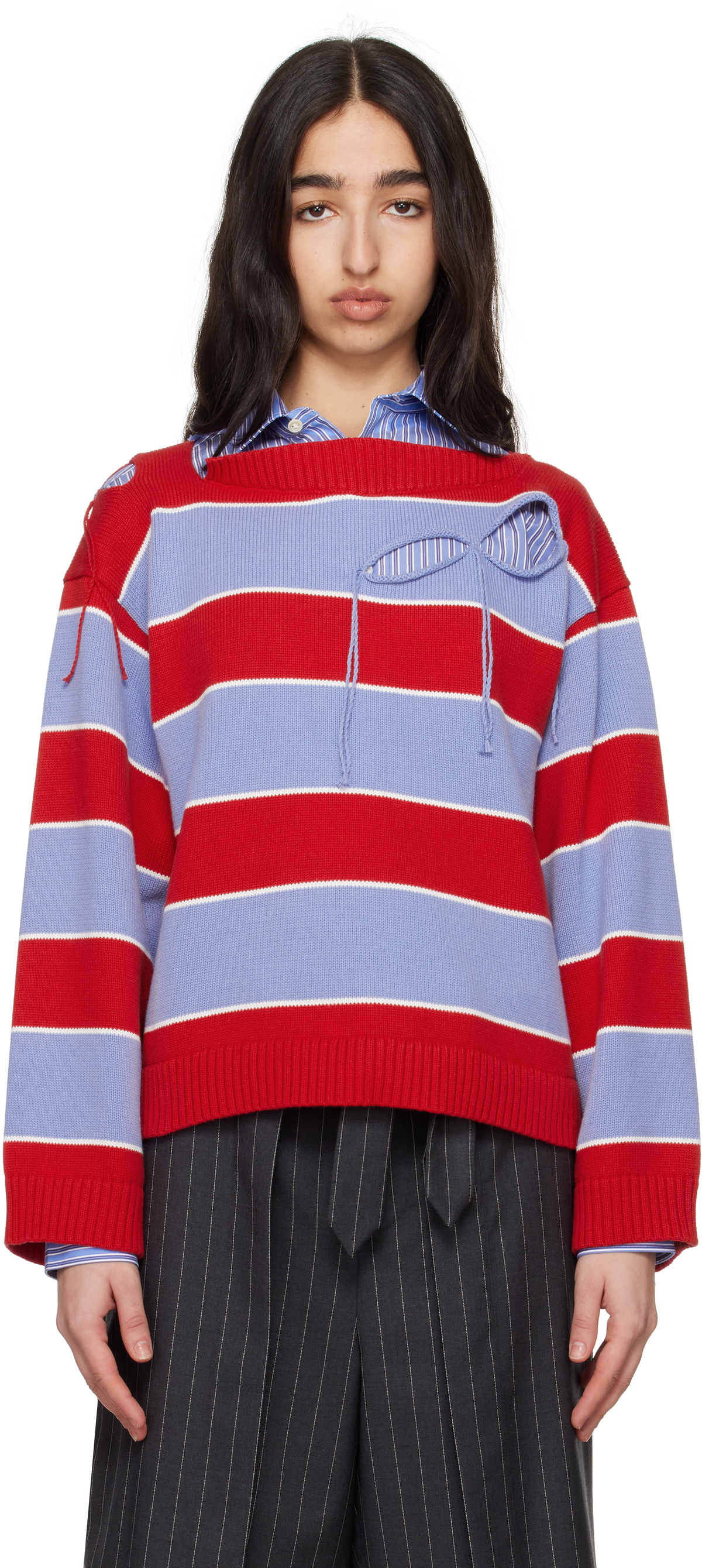 Charles Jeffrey LOVERBOY Red & Blue Slash Stripe Sweater