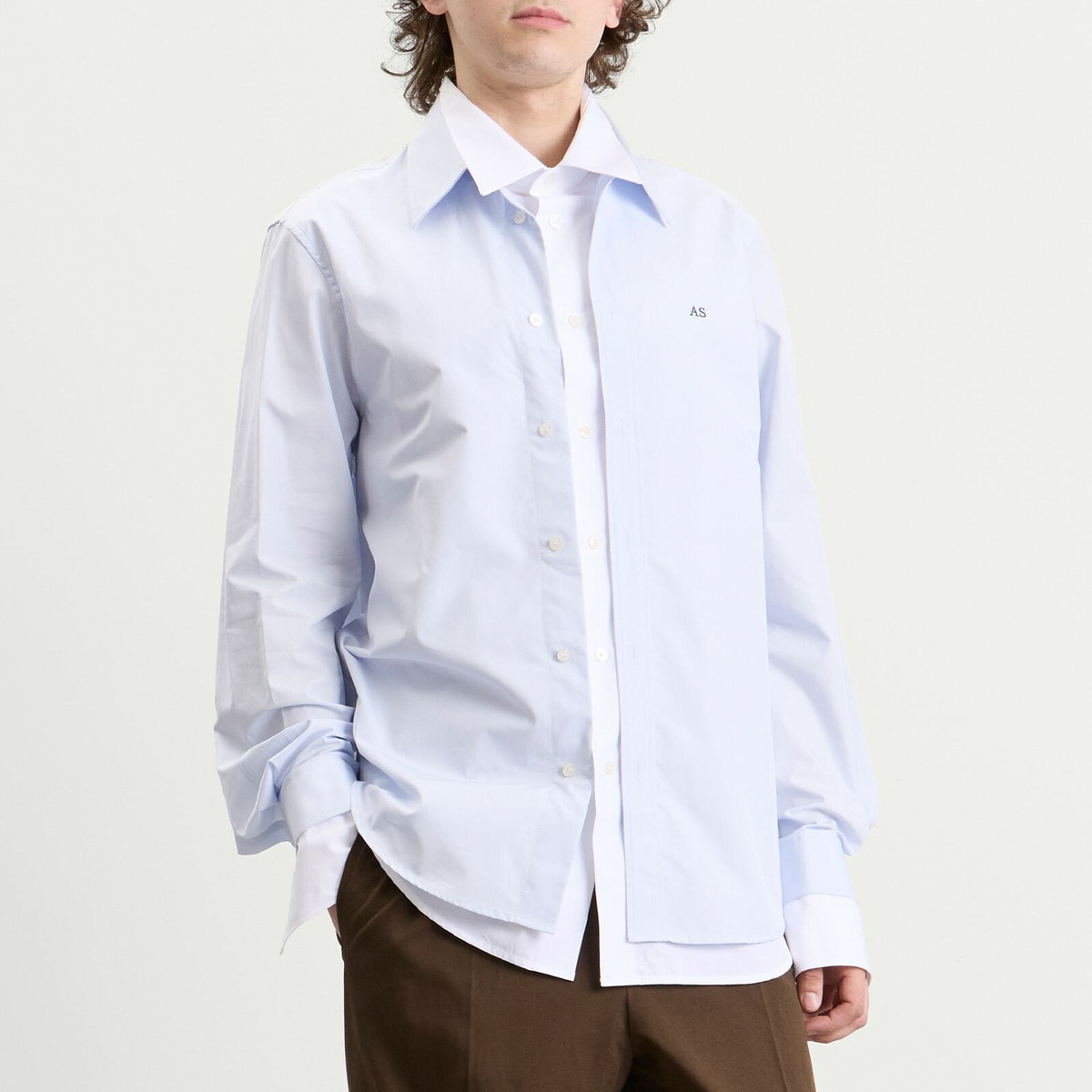 Acne Studios Men's Sont Poplin Long Sleeve Shirt in Blue/White